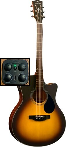 Kepma K3 Series GA3-130 Acoustic-Electric Guitar, Sunburst Matte, with AcoustiFex K-10 Pickup, Action Position Back