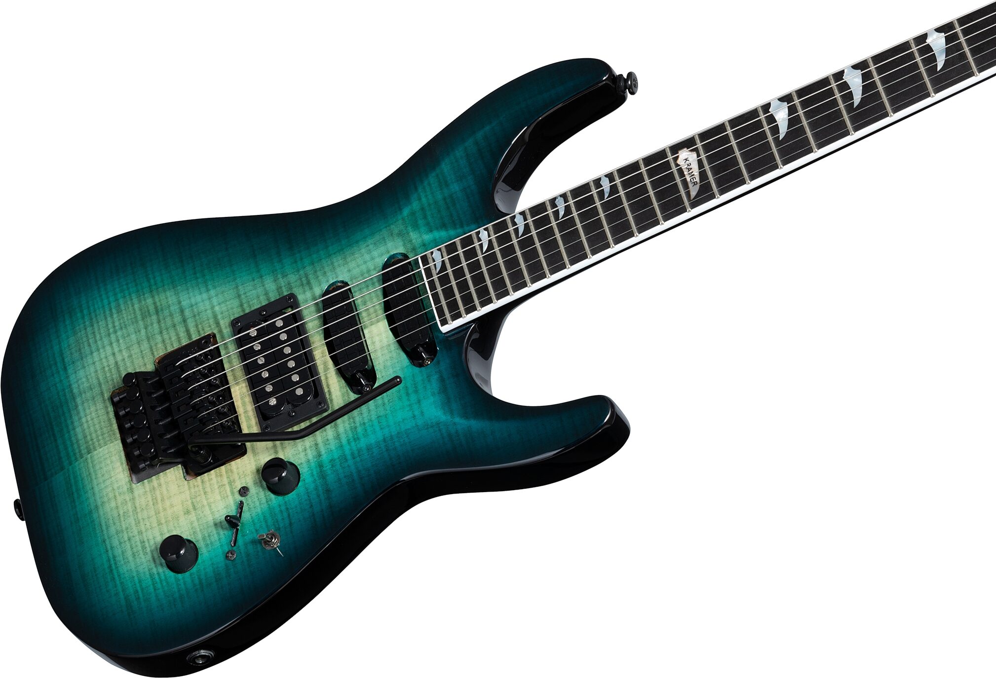 Kramer SM-1 Figured Floyd Rose Electric Guitar, Caribbean Blue, Action Position Back