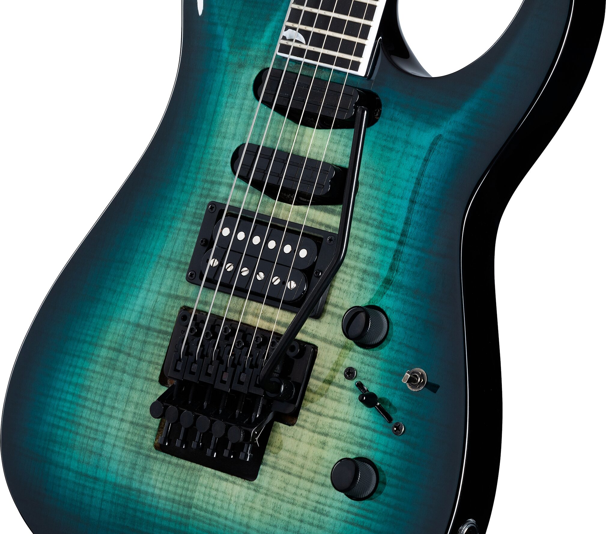 Kramer SM-1 Figured Floyd Rose Electric Guitar, Caribbean Blue, Action Position Back