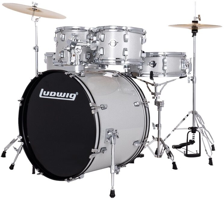 Ludwig LC195 Accent Drive Complete Drum Set, 5-Piece, Silver Sparkle, main