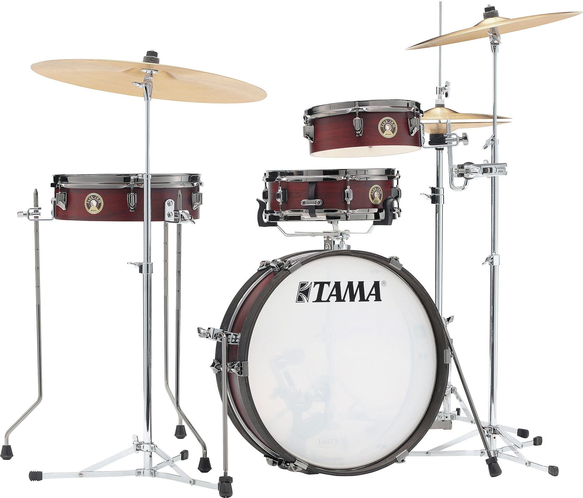 Tama LJK48PBN Club JAM Pancake Drum Shell Kit, 4-Piece, Burgundy, with Black Hardware, Action Position Back