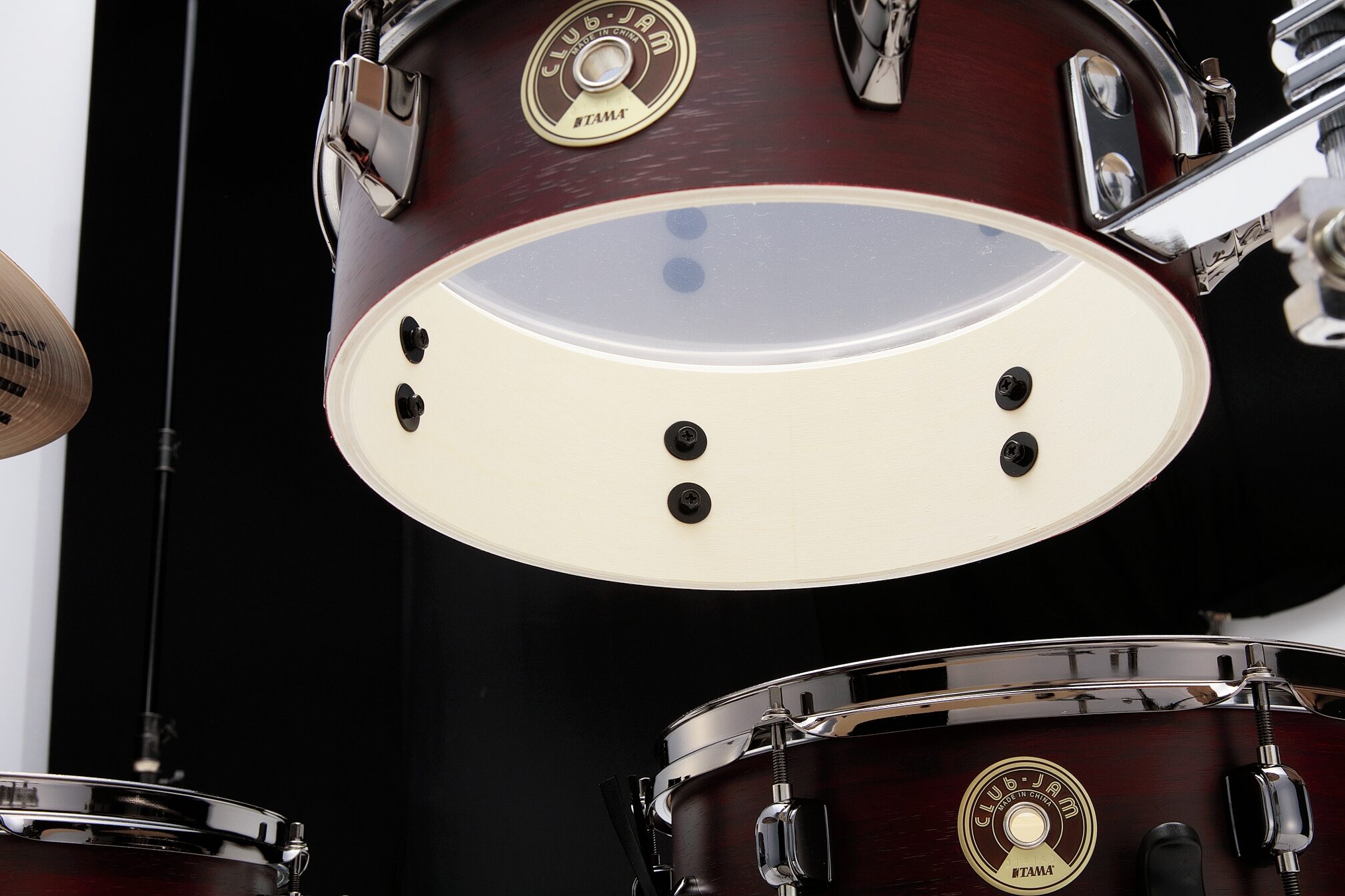 Tama LJK48PBN Club JAM Pancake Drum Shell Kit, 4-Piece, Burgundy, with Black Hardware, Action Position Back