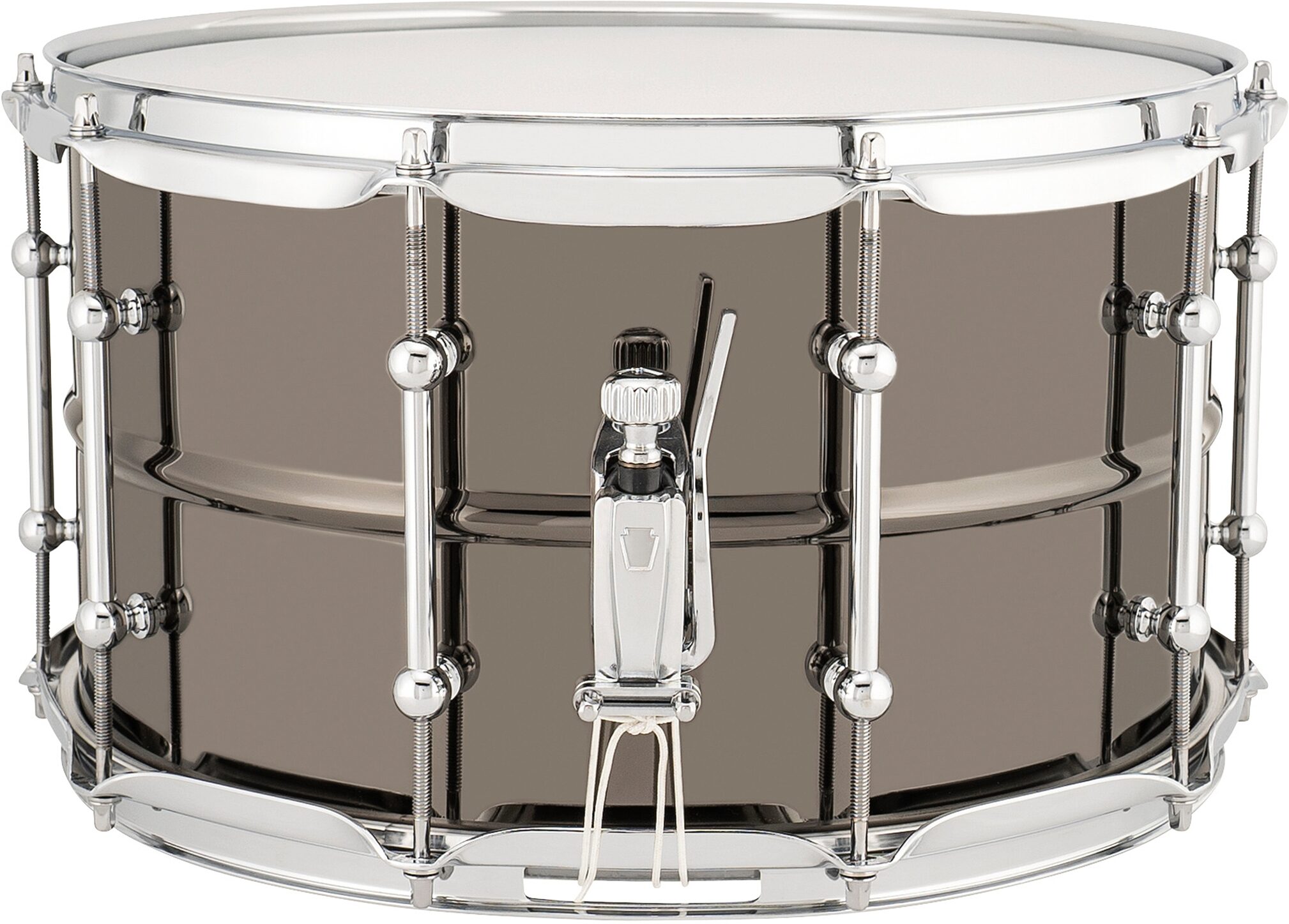 Ludwig Universal Brass Snare Drum, Black Chrome, 8x14", Action Position Back