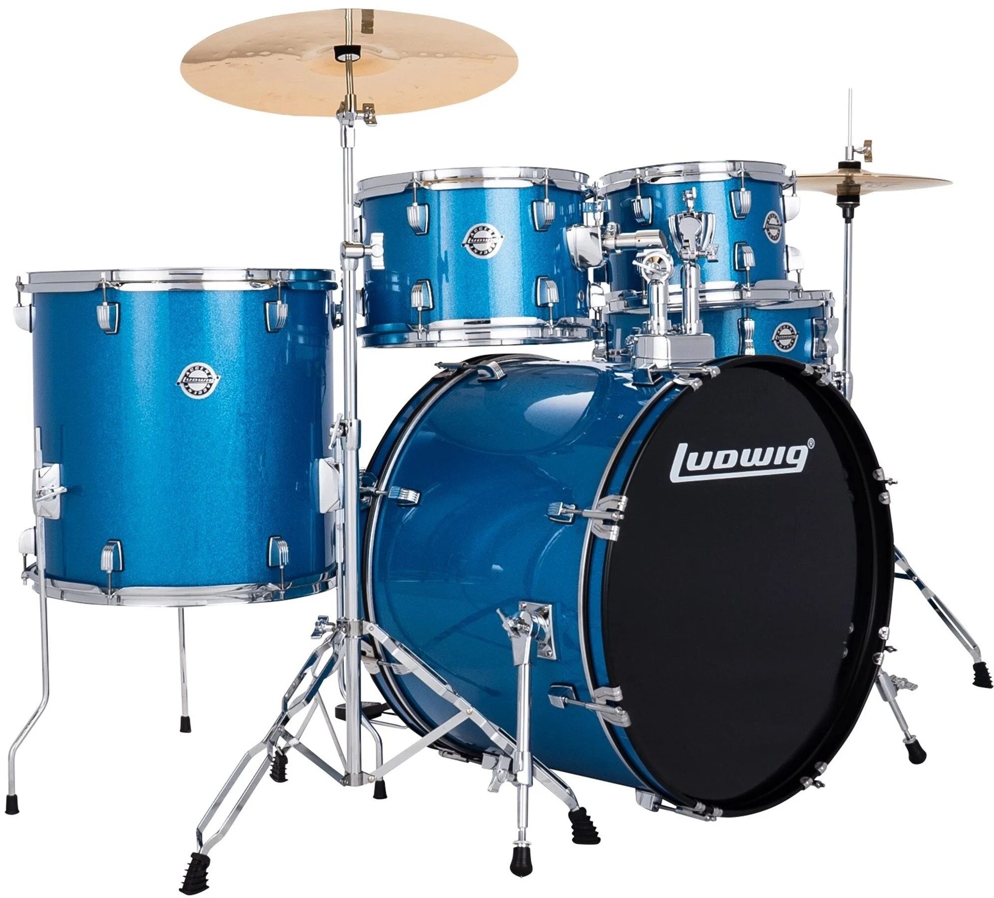 Ludwig LC195 Accent Drive Complete Drum Set, 5-Piece, Blue Sparkle, Main