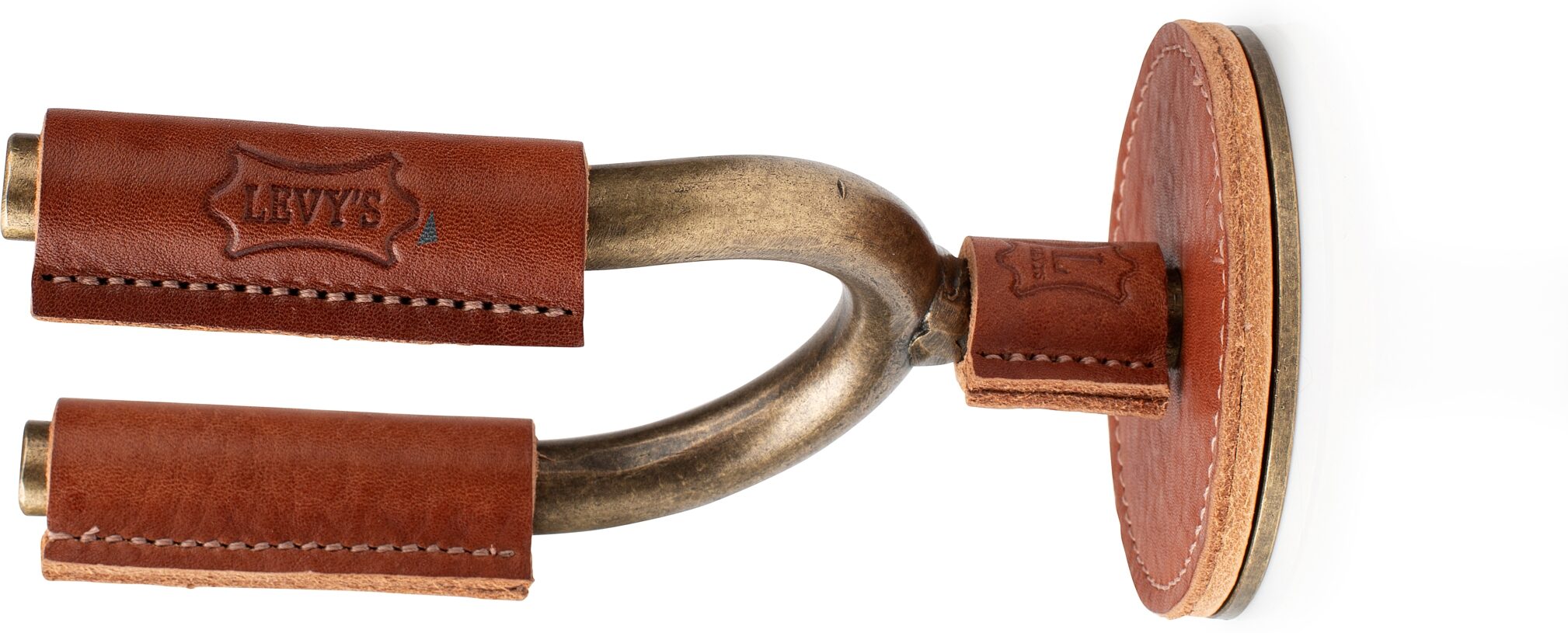 Levy's Brass Forged Guitar Hanger, Tan Leather, Action Position Front