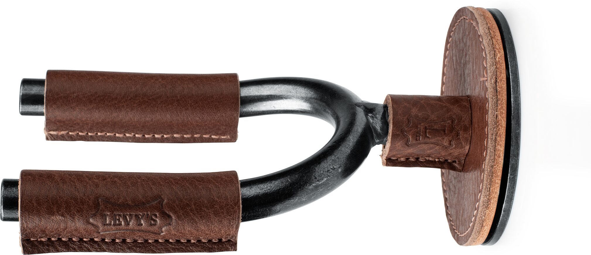 Levy's Smoke Forged Guitar Hanger, Brown Leather, Action Position Front