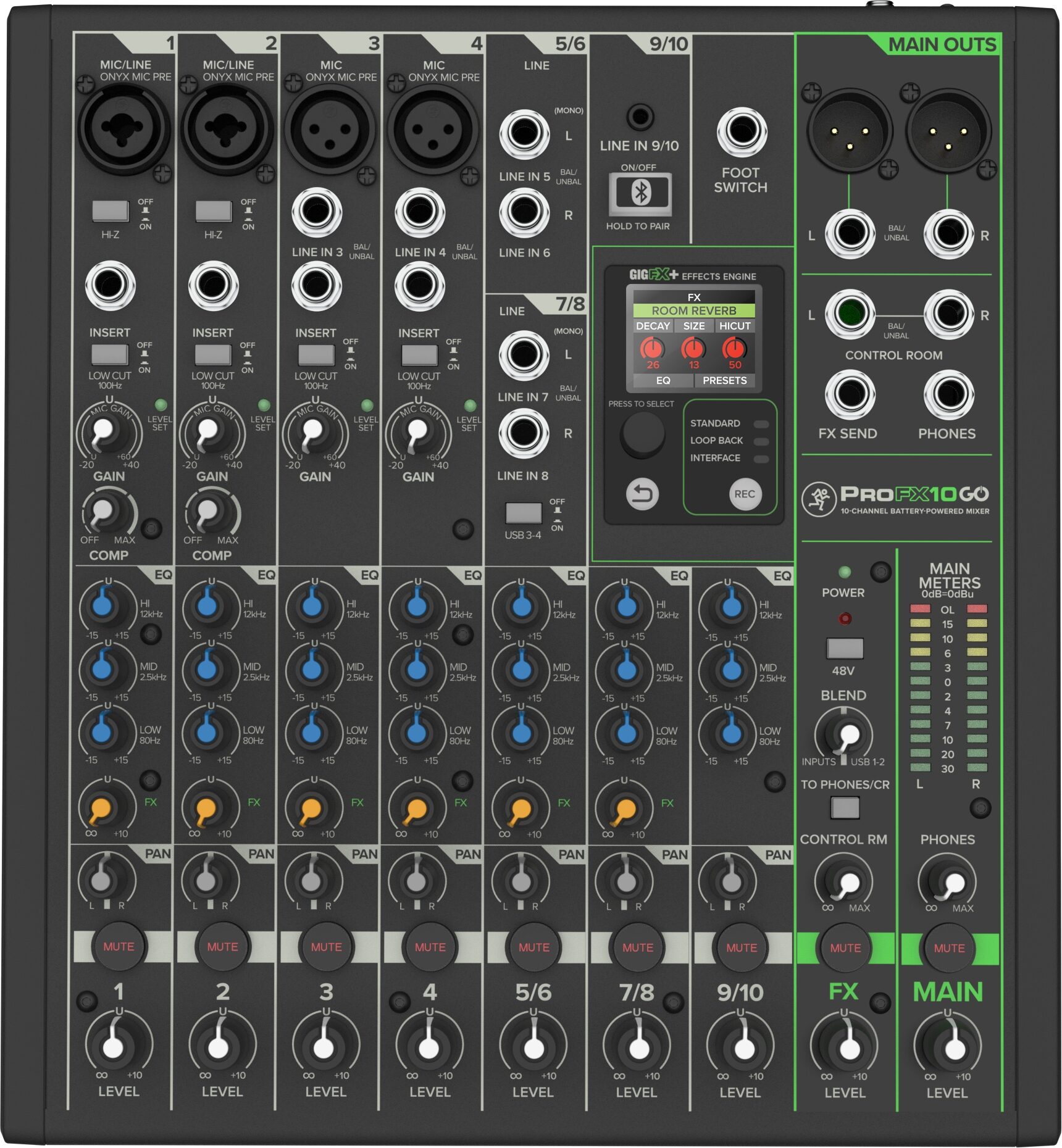 Mackie ProFX10 GO Battery-Powered Mixer, 10-Channel, New, Action Position Back