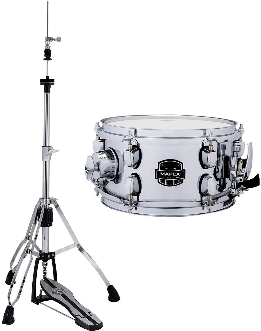 Mapex Mars 600 Black Double Braced Hi-Hat Cymbal Stand, Chrome, with MPX 10 Snare, pack