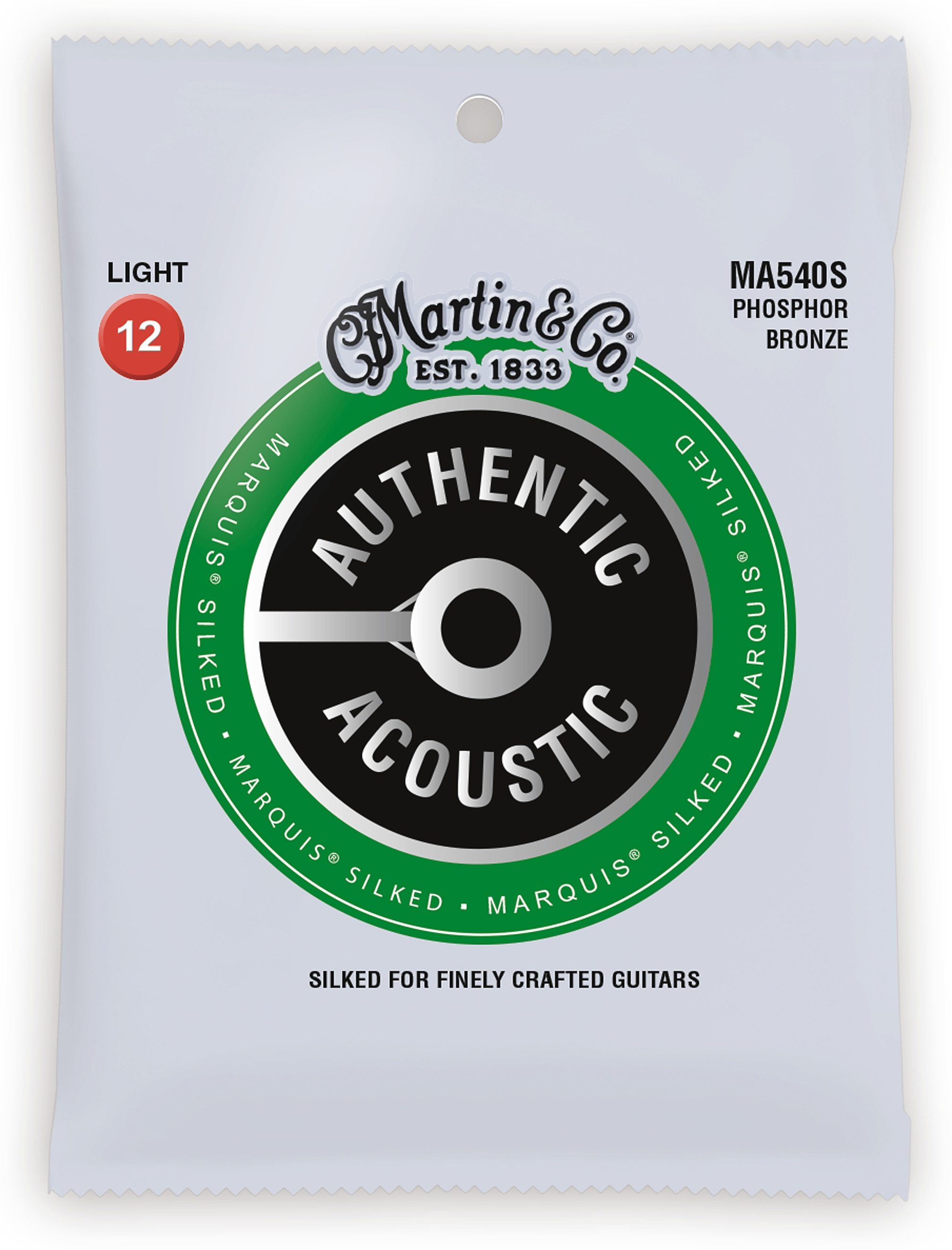 Martin Authentic Marquis Silked Phosphor Bronze Acoustic Guitar Strings, Light, MA540S, Action Position Back