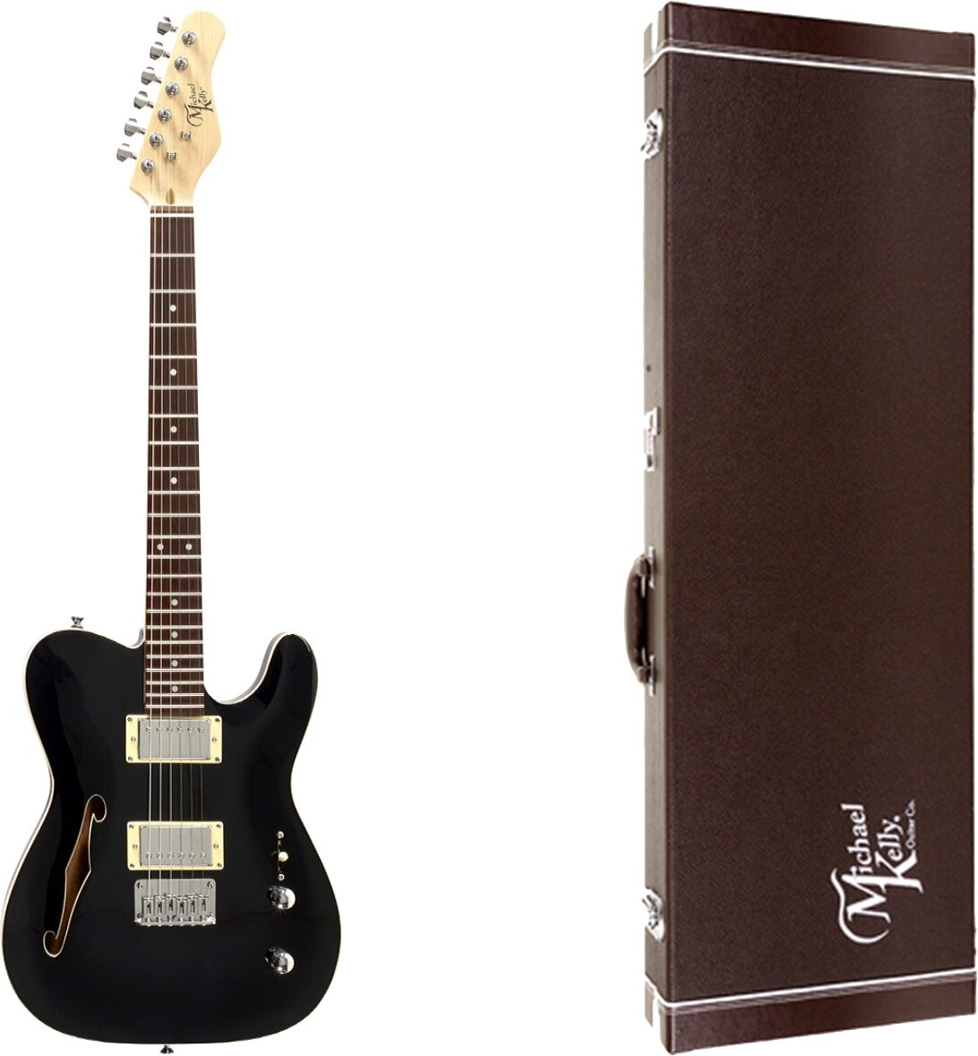 Michael Kelly 58 Thinline Electric Guitar, Gloss Black, with Case, Main