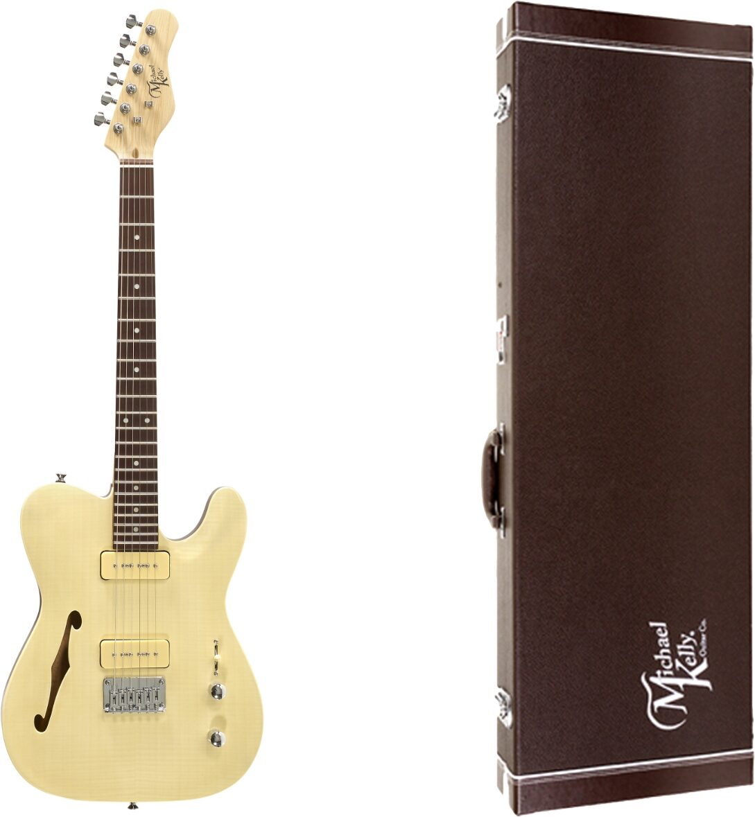 Michael Kelly 58 Thinline Electric Guitar, Natural, Flame Maple Top, with Case, Main
