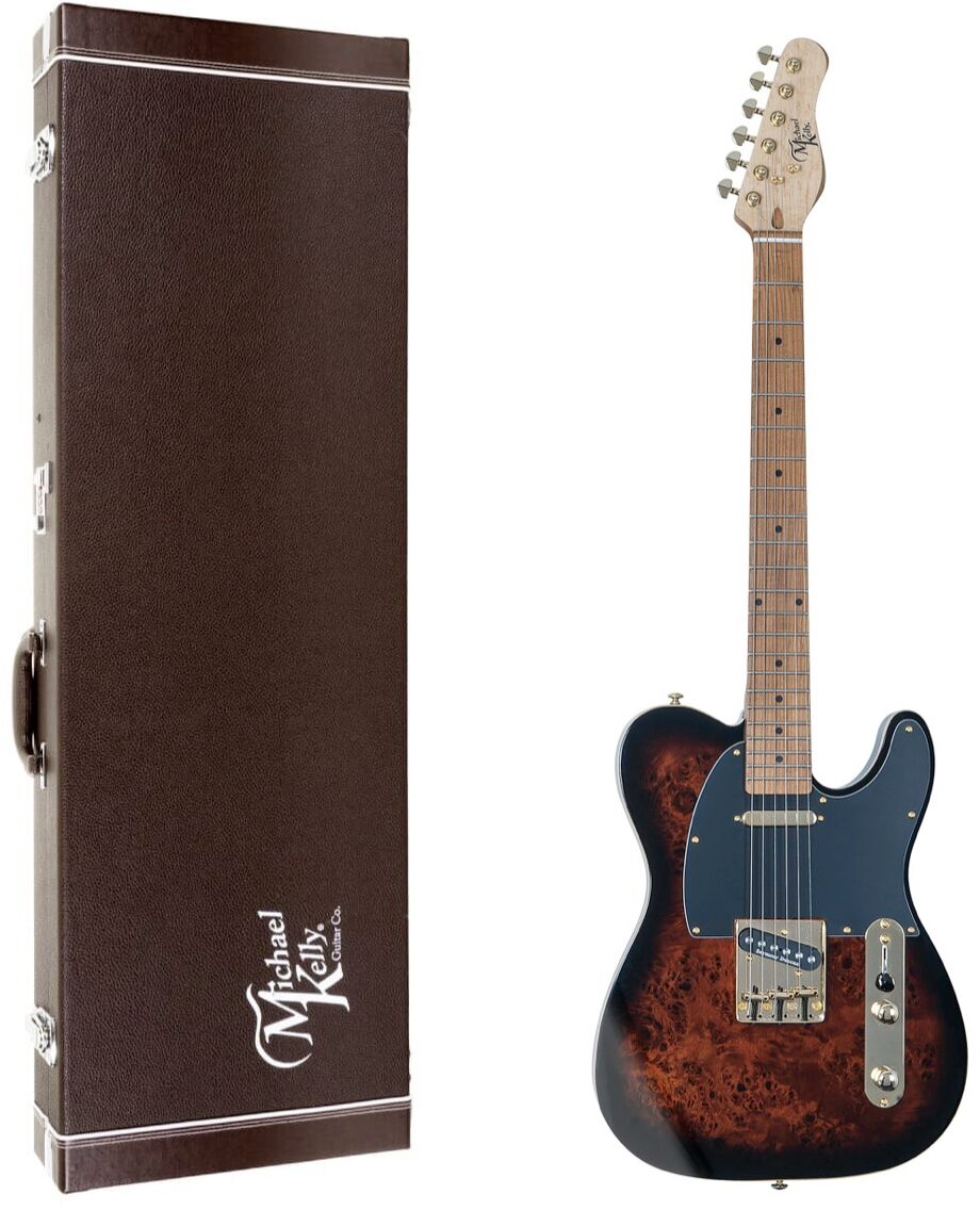Michael Kelly Mod Shop '50s Burl Maple/Korina Body Electric Guitar, Burl Burst, with Case, Main
