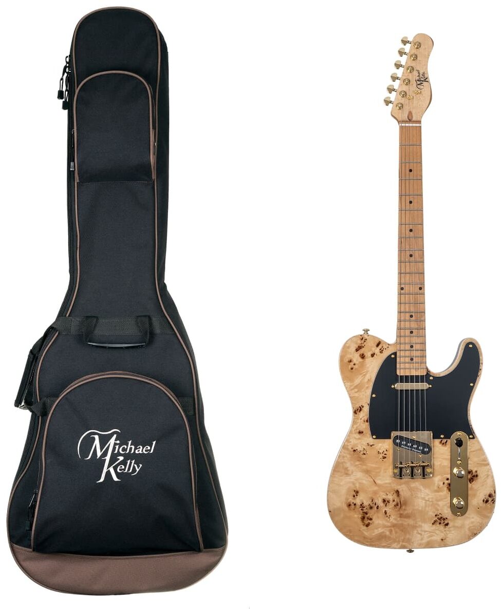 Michael Kelly Mod Shop '50s Poplar Burl/Korina Body Electric Guitar, Maple Fingerboard, Natural, with Gig Bag, Main