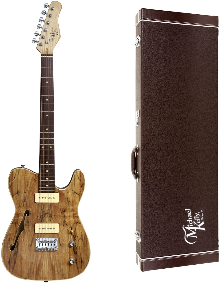 Michael Kelly 59 Thinline Electric Guitar, Natural Top, Spalted Maple, with Case, Main