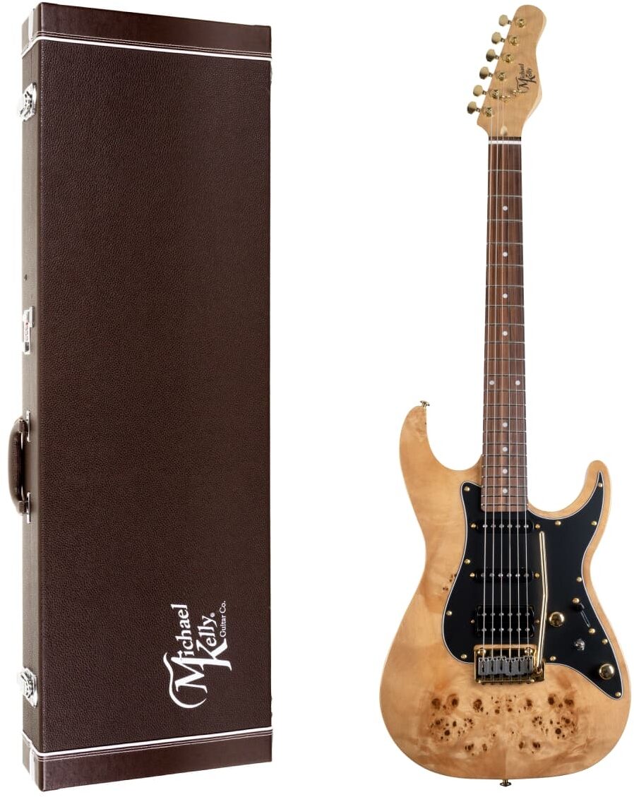 Michael Kelly Custom Collection '60s Burl Ultra Electric Guitar, Pau Ferro Fingerboard, Natural, with Hard Case, Main