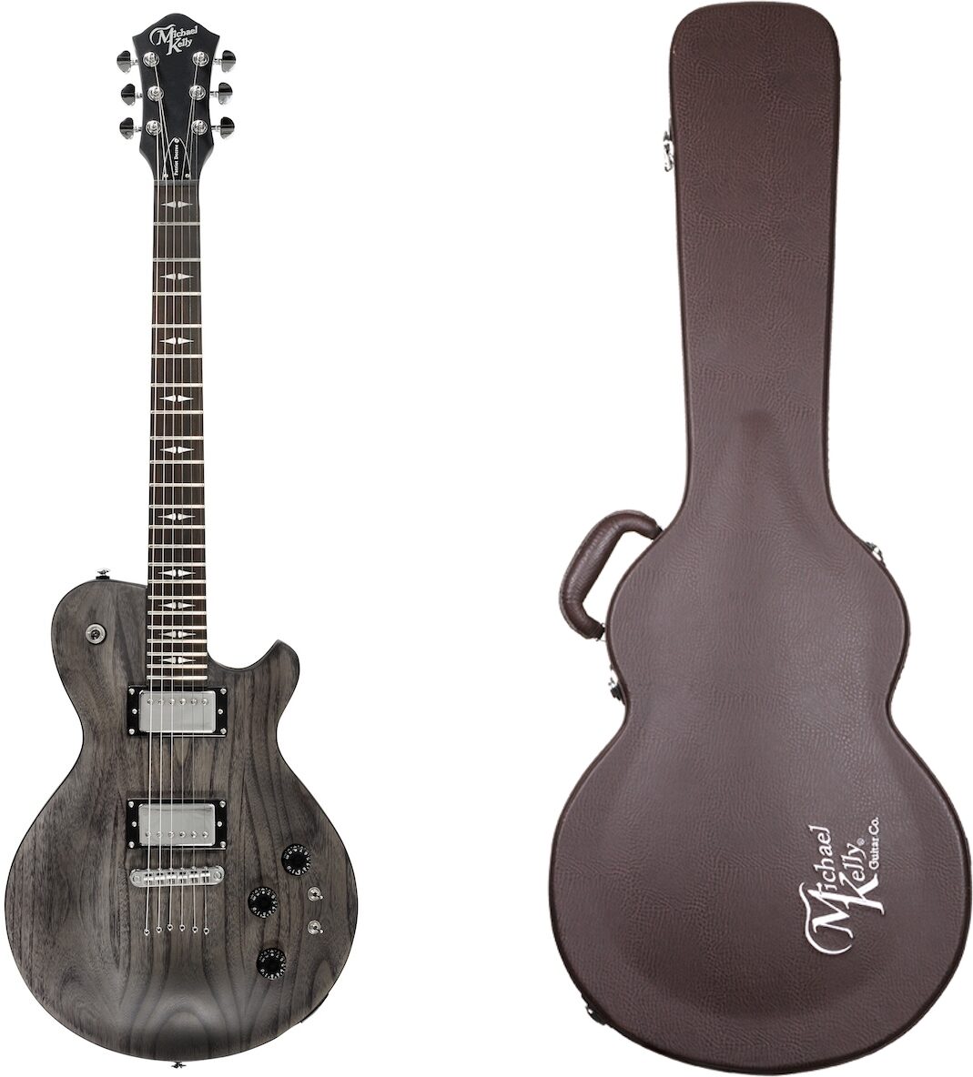 Michael Kelly Patriot Decree SB Slim Body Open Pore Electric Guitar, Transparent Black, with Hard Case, Main