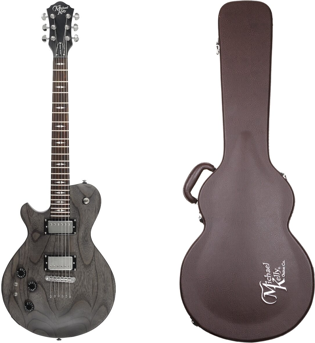 Michael Kelly Patriot Decree SB Open Pore Slim Body Electric Guitar, Left Handed, Transparent Black, with Hard Case, Main
