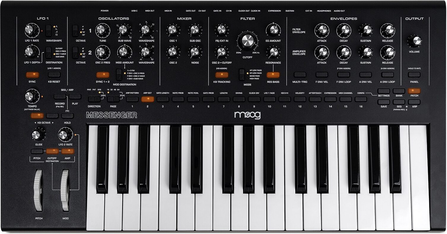 Moog Messenger Monophonic Analog Synthesizer, 32-Key, New, Action Position Back