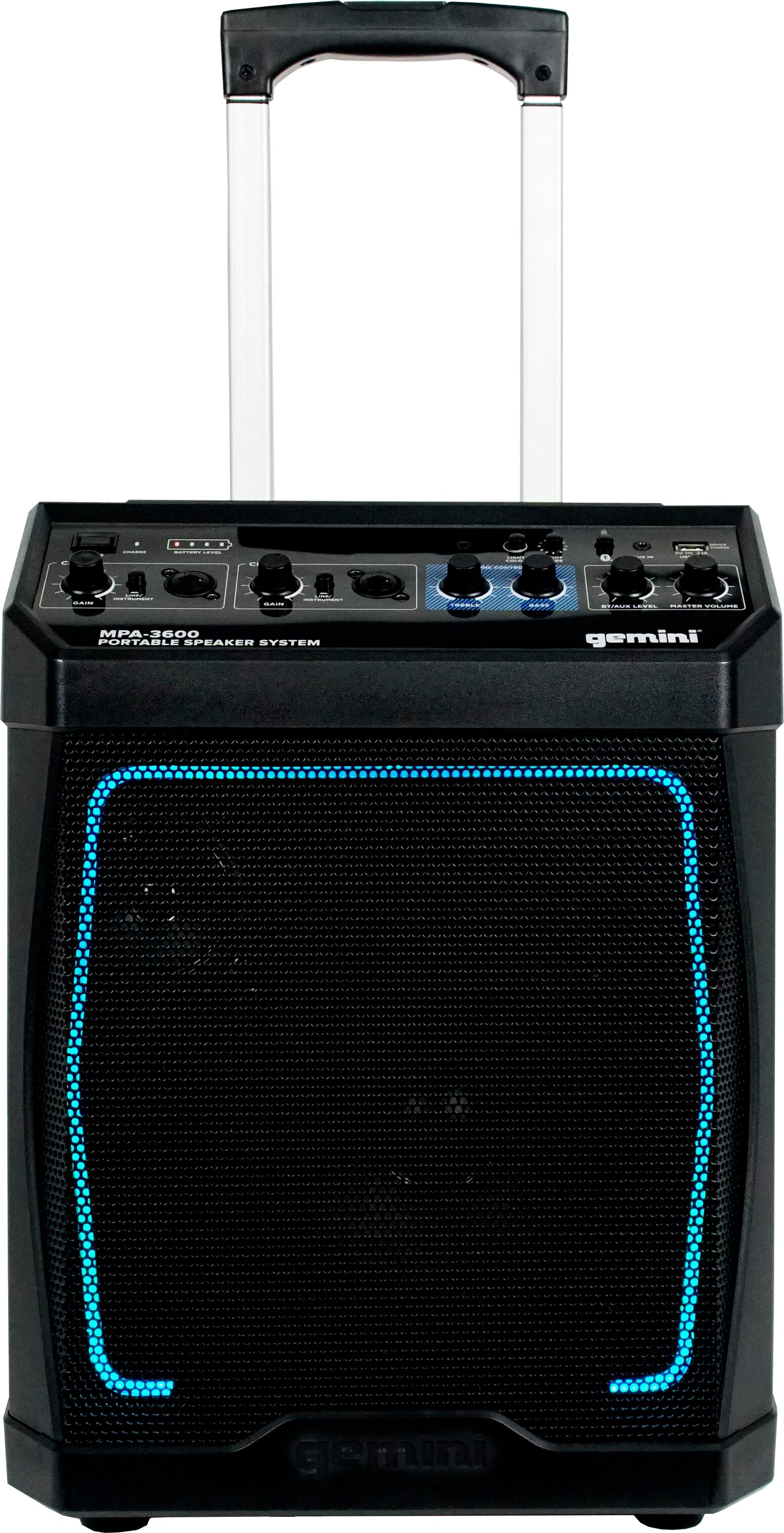 Gemini MPA-3600 Rechargeable Bluetooth Speaker with Lights, Action Position Back