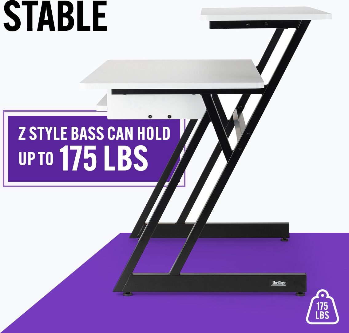 On-Stage WS7500 Wood Workstation, White, Action Position Back