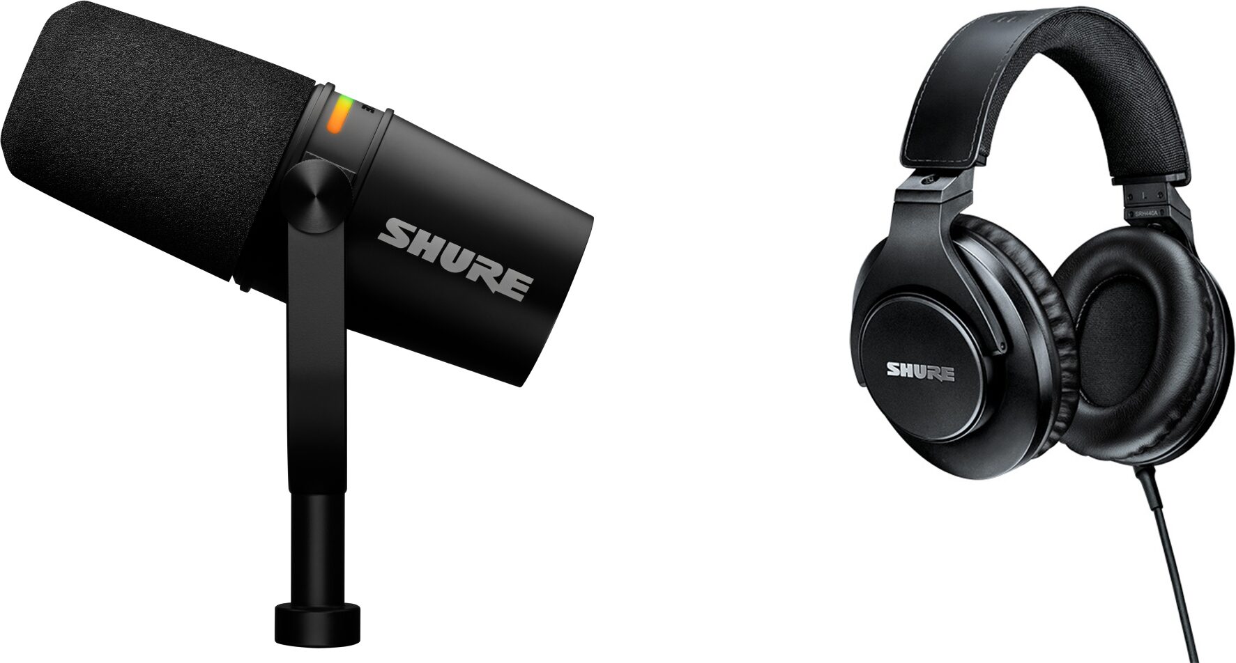 Shure MV7+ Hybrid USB/XLR Podcast Microphone, Black, Bundle with Headphones, Main