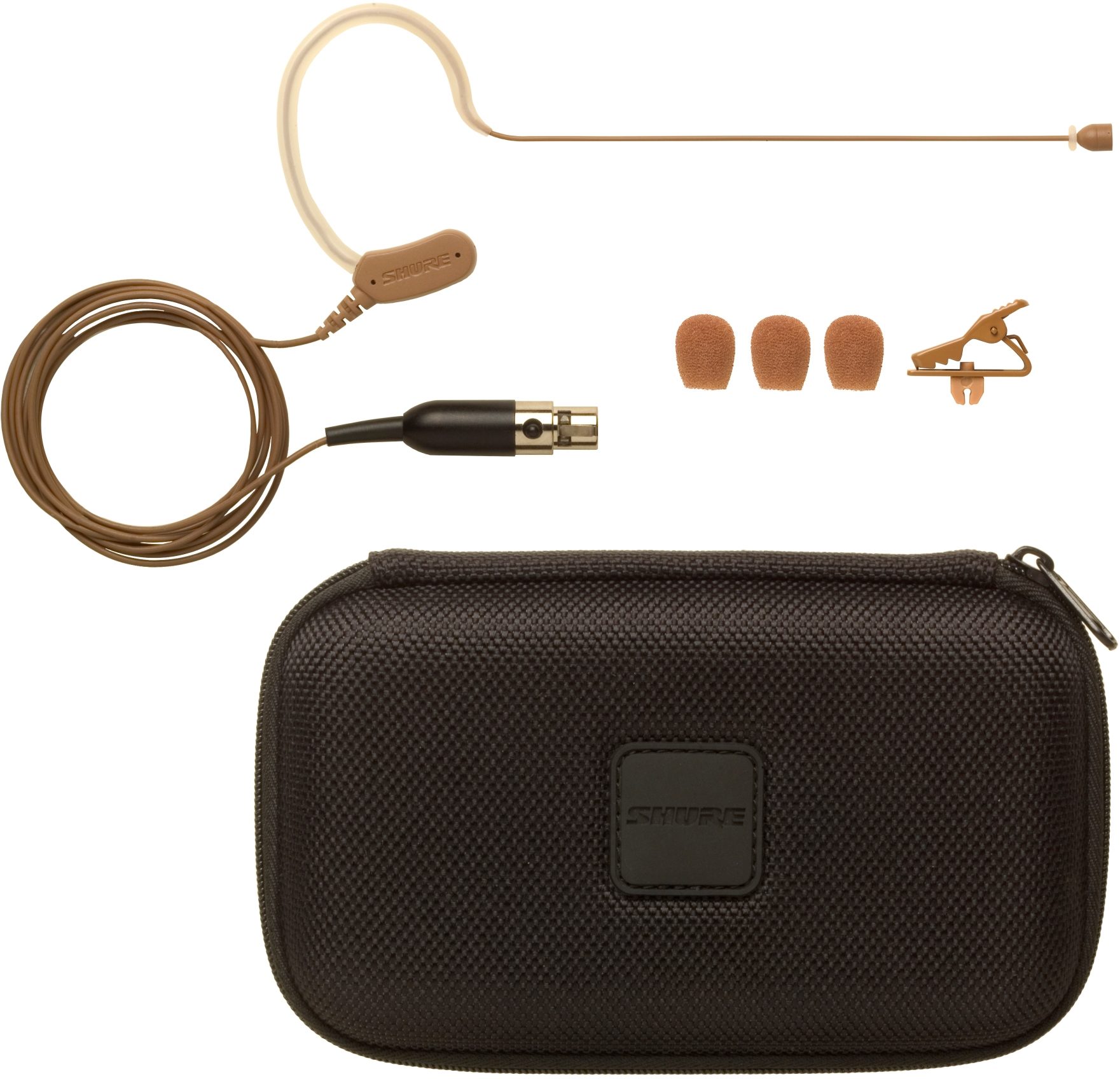 Shure MX153 Microflex Earset Headworn Condenser Microphone, Cocoa, MX153C/O-TQG, Omnidirectional, with TQG/TA4F Connection, Cocoa with Accessories