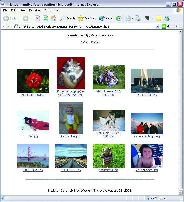 Cakewalk MediaWorks Audio/Video Softare (Windows), Photo Album