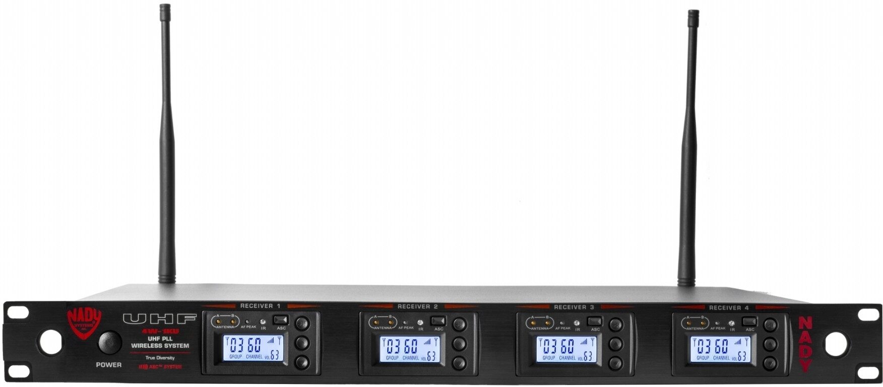 Nady 4W-1KU LT Quad 1000-Channel UHF Wireless Lavalier Microphone System, Action Position Back