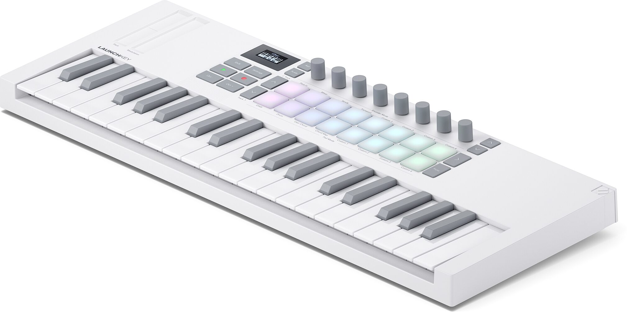 Novation Launchkey Mini 37 USB MIDI Keyboard Controller, White, Action Position Back