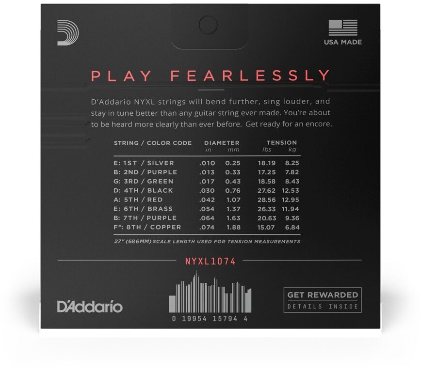 D'Addario NYXL Nickel Wound Electric Guitar Strings, 8-String, NYXL1074, Light Top/Heavy Bottom, view