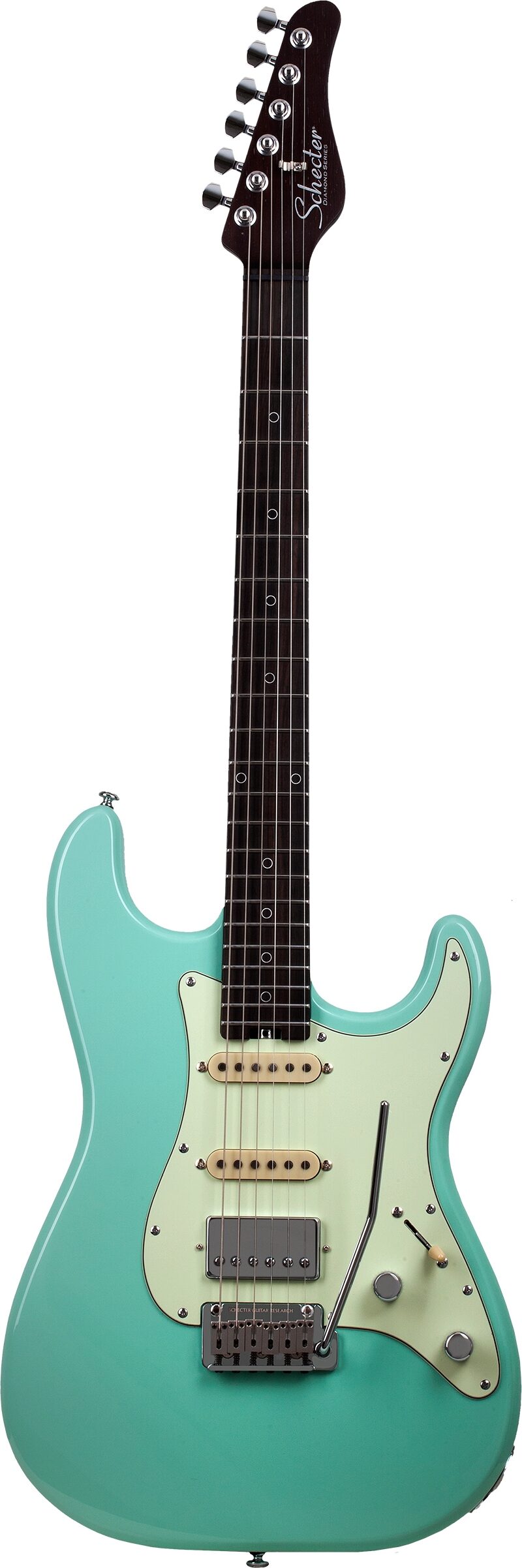 Schecter Nick Johnston HSS 10th Anniversary Traditional Electric Guitar, Atomic Green, Action Position Back