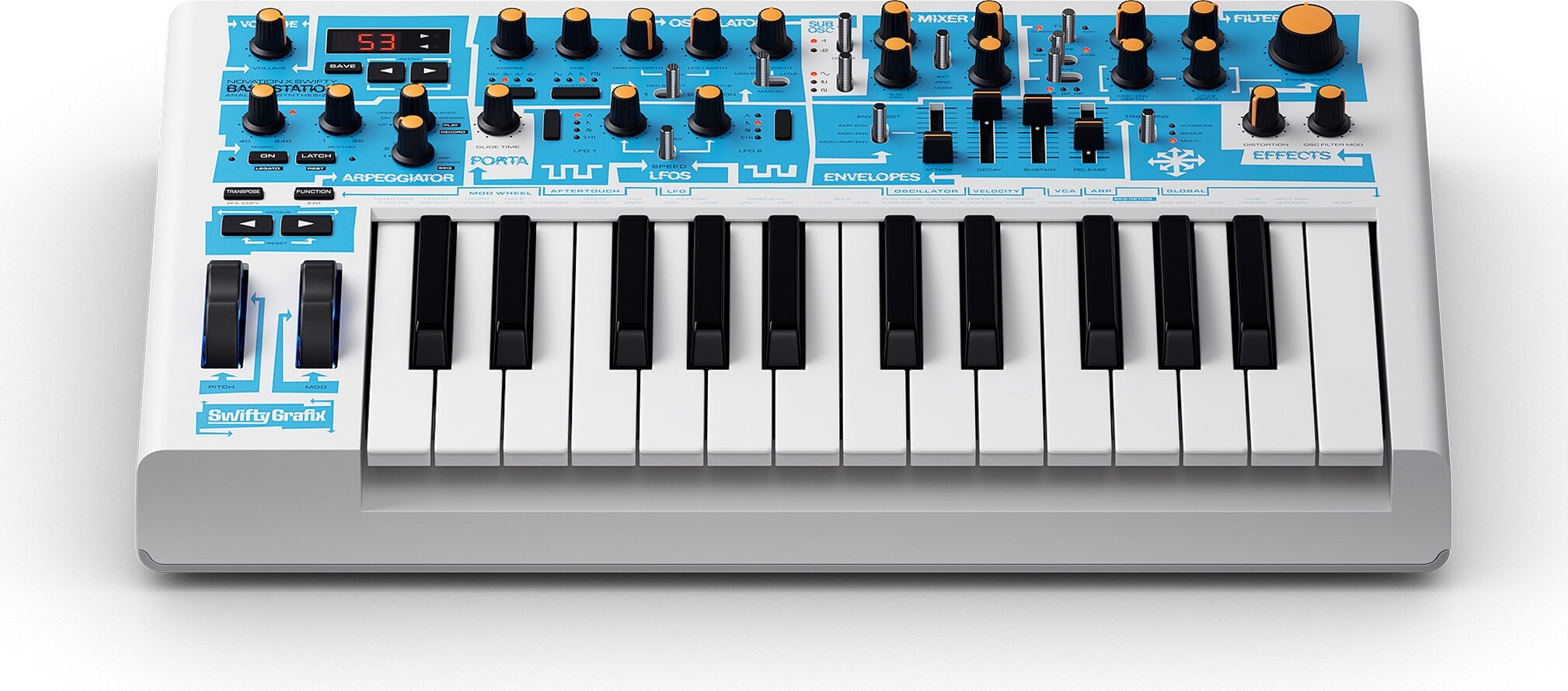 Novation Bass Station ll Swifty Edition Analog Synthesizer Keyboard, New, Action Position Back