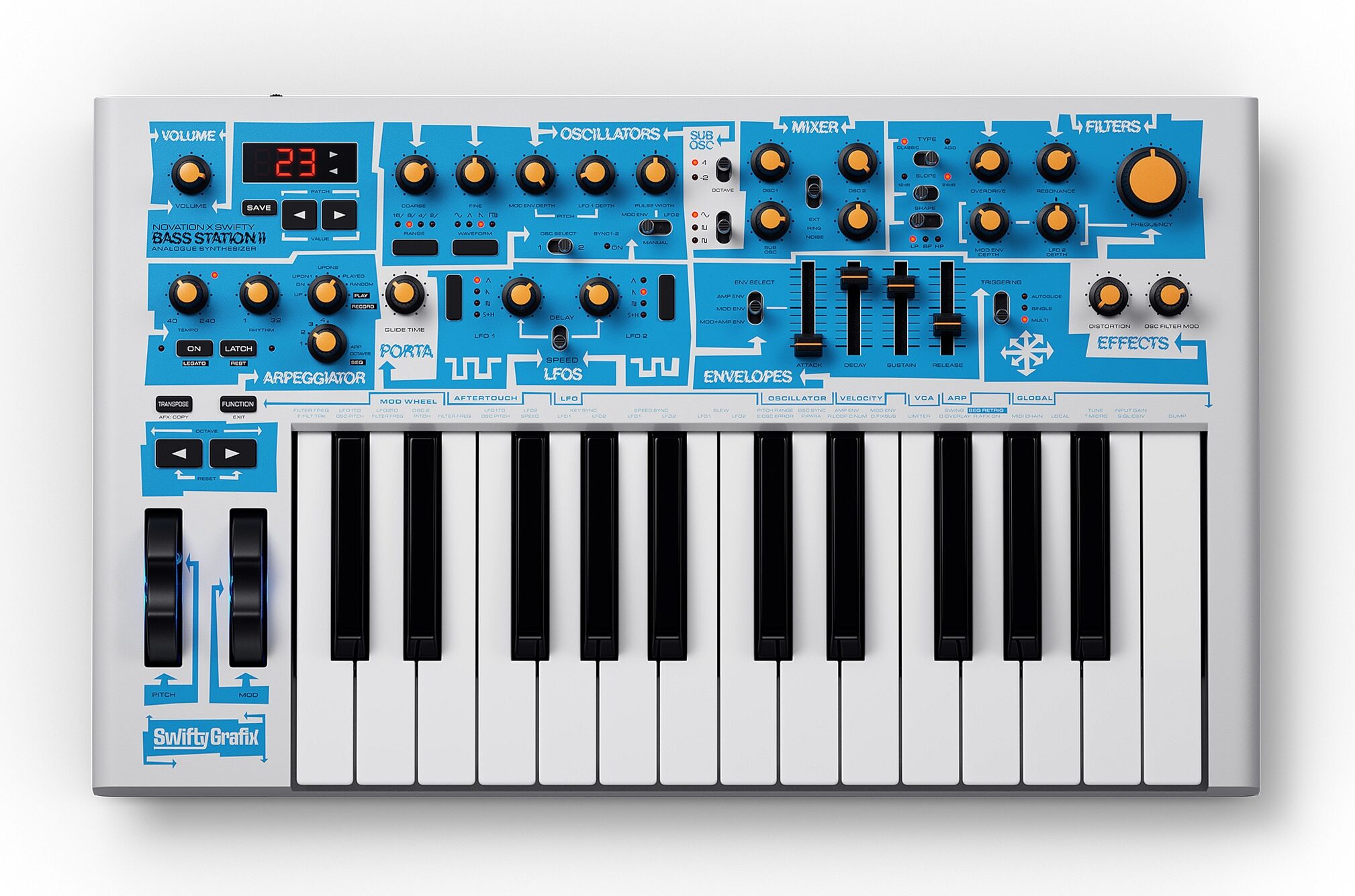 Novation Bass Station ll Swifty Edition Analog Synthesizer Keyboard, New, Action Position Back