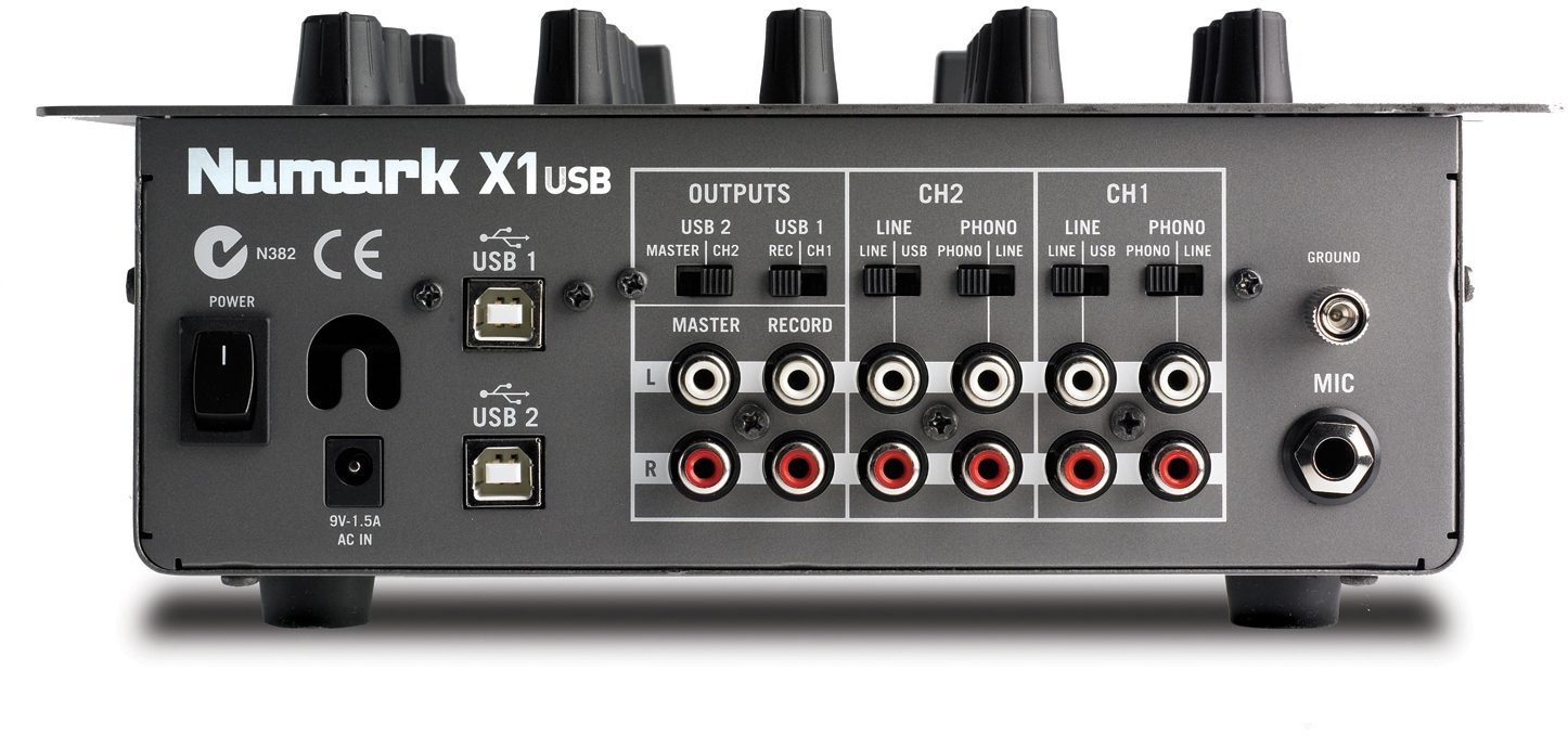 Numark X1USB 2-Channel DJ Mixer with USB, Back