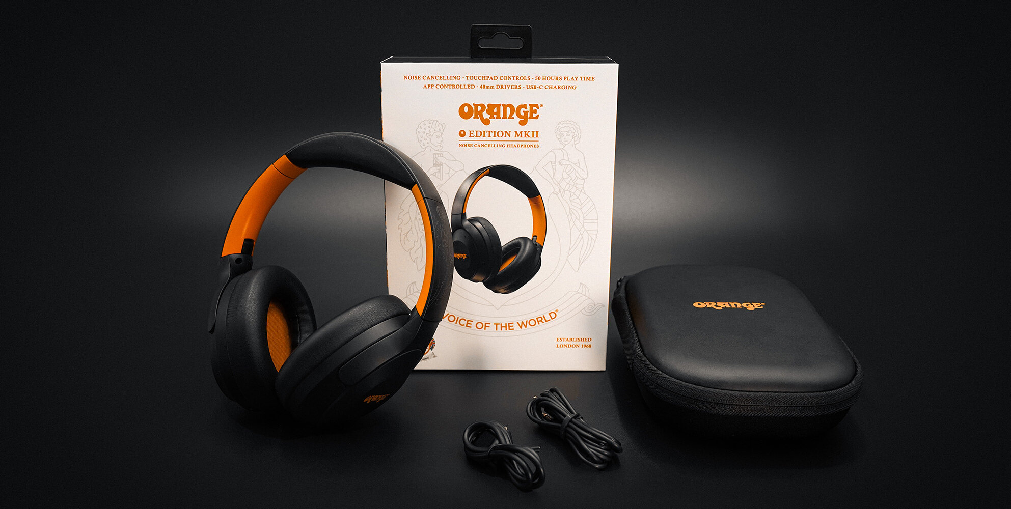 Orange O Edition MKII Wireless Noise-Cancelling Bluetooth Headphones, New, Accessories Included