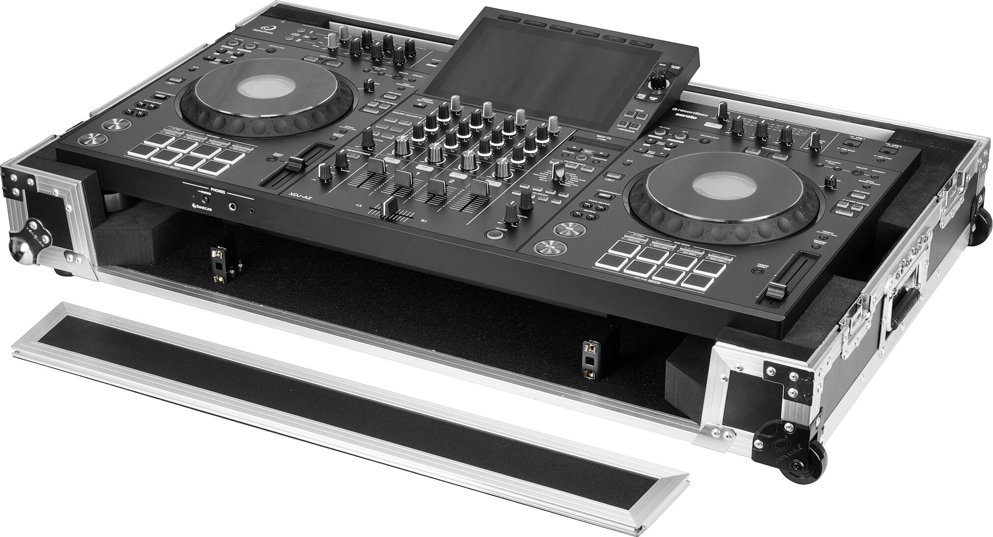 Odyssey 1U LED Flight Effects Case for XDJ-AZ, Standard Black/Silver, Action Position Back