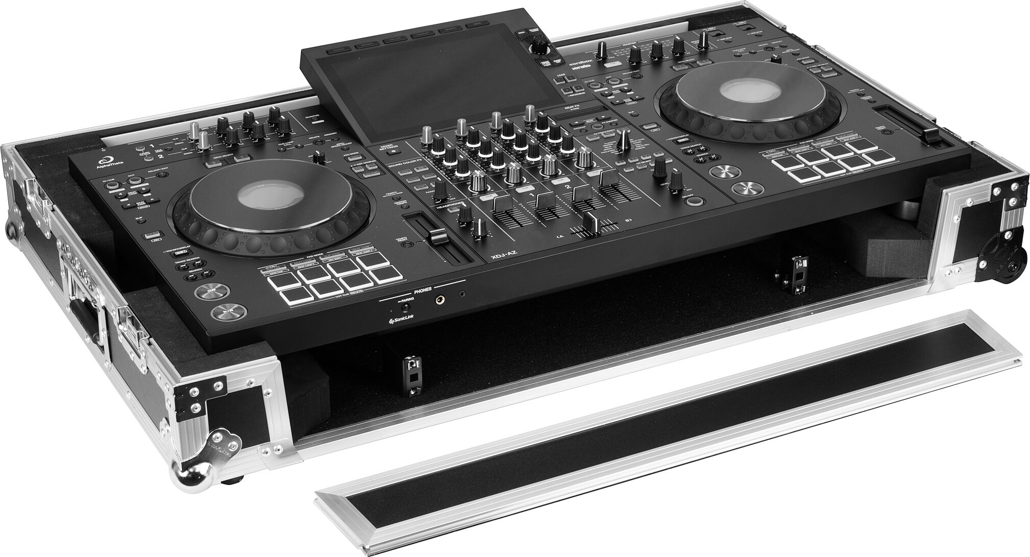 Odyssey 1U LED Flight Effects Case for XDJ-AZ, Standard Black/Silver, Action Position Back