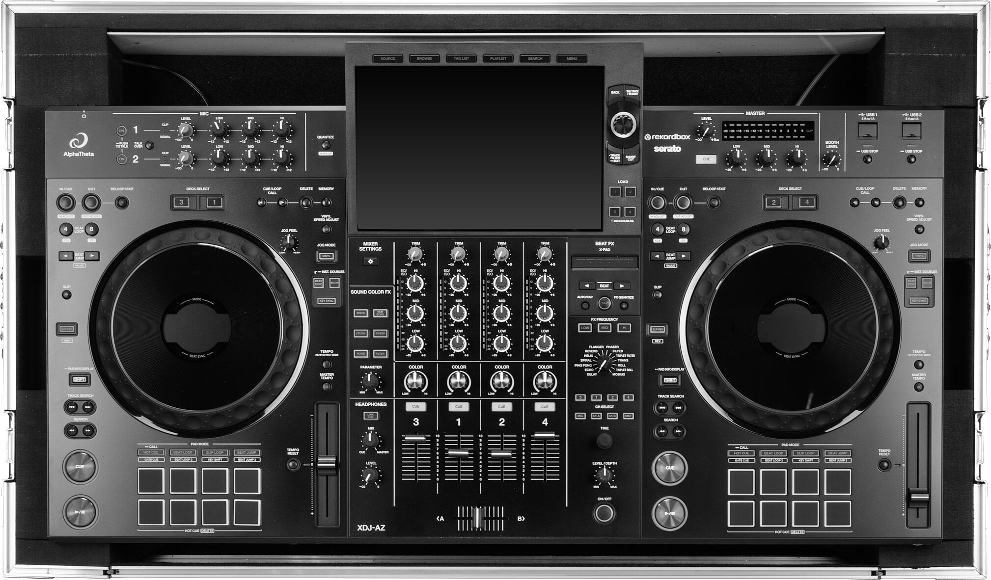 Odyssey 1U LED Flight Effects Case for XDJ-AZ, Standard Black/Silver, Action Position Back