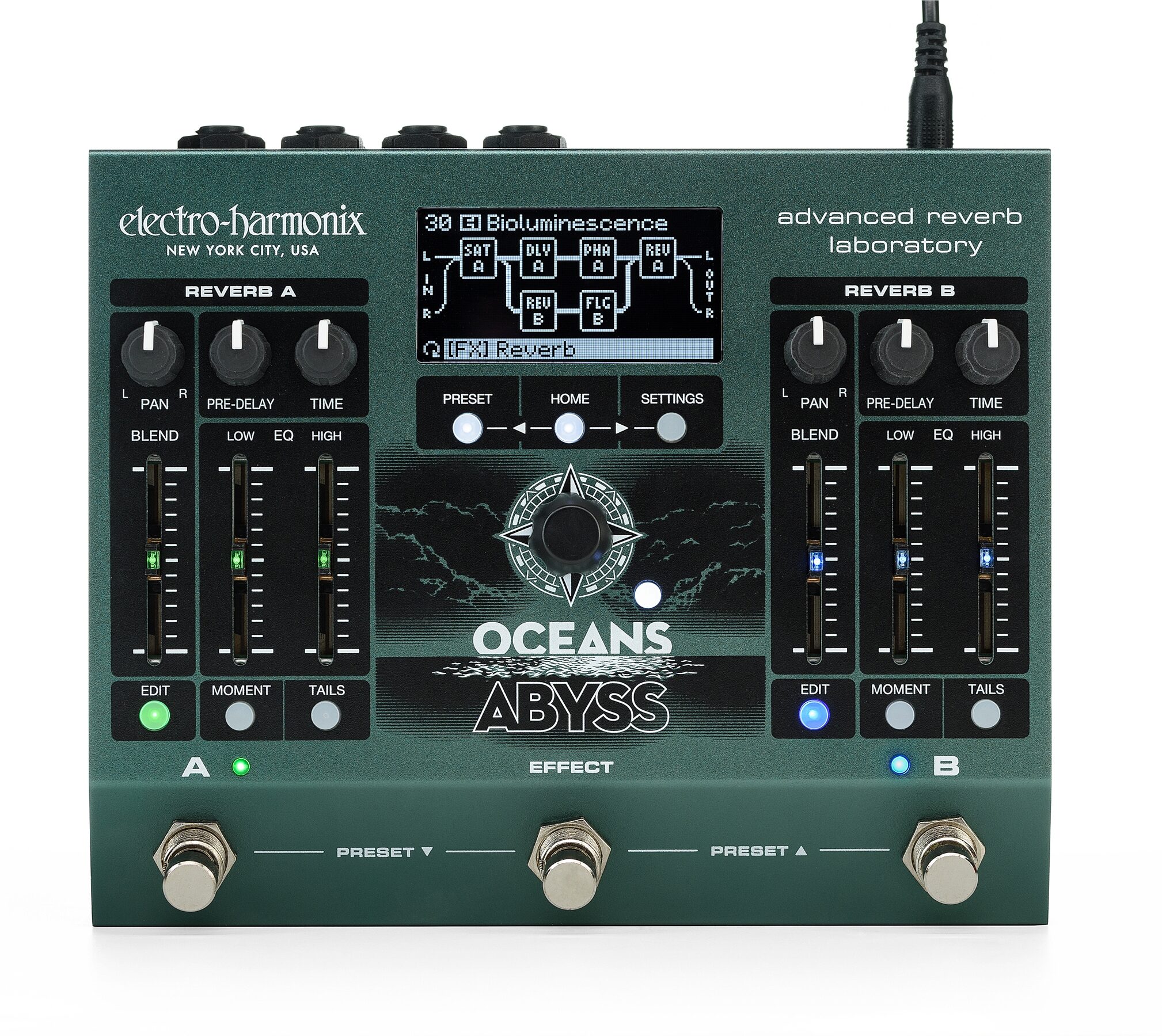 Electro-Harmonix Oceans Abyss Advanced Reverb Lab Pedal, New, Action Position Back