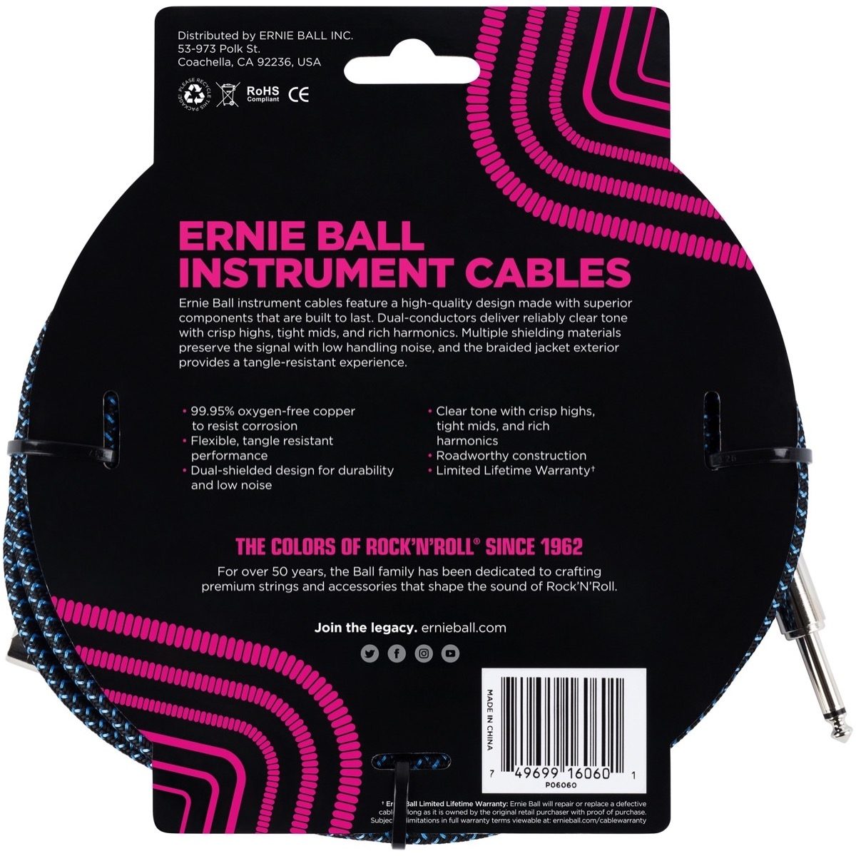 Ernie Ball Braided Guitar Cable, Back