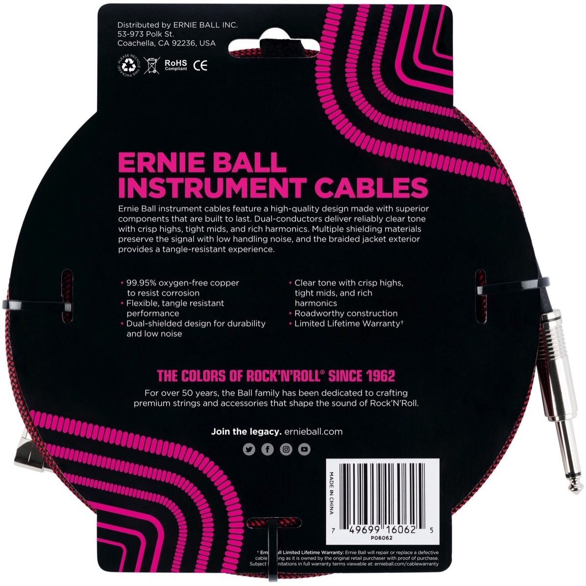 Ernie Ball Braided Guitar Cable, Back