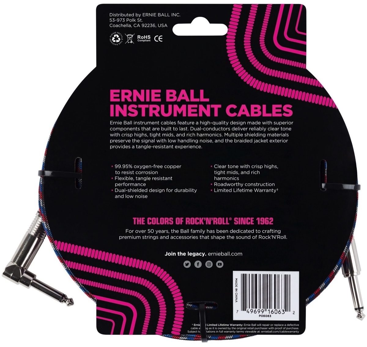 Ernie Ball Braided Guitar Cable, Back