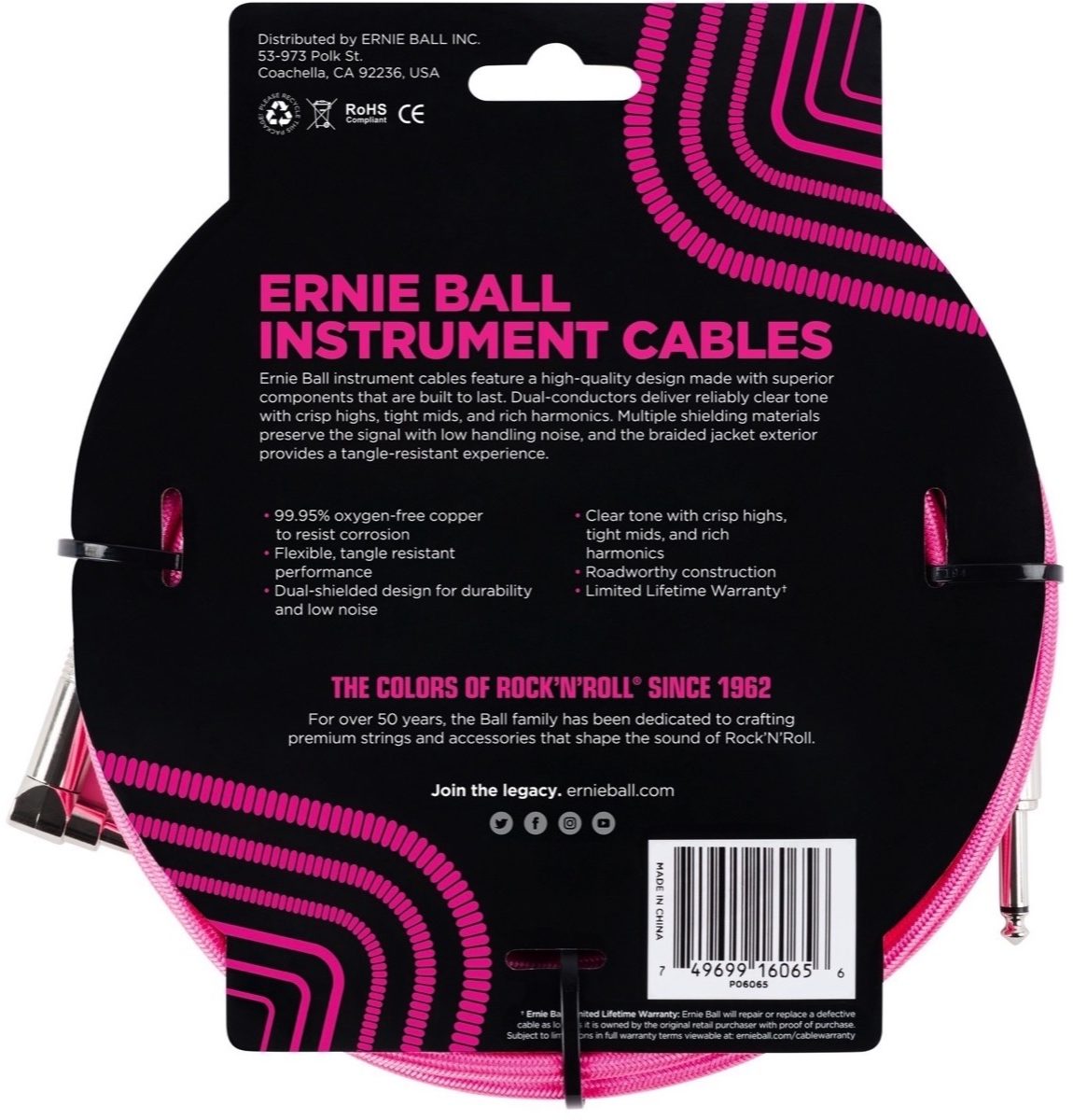 Ernie Ball Braided Guitar Cable, Back