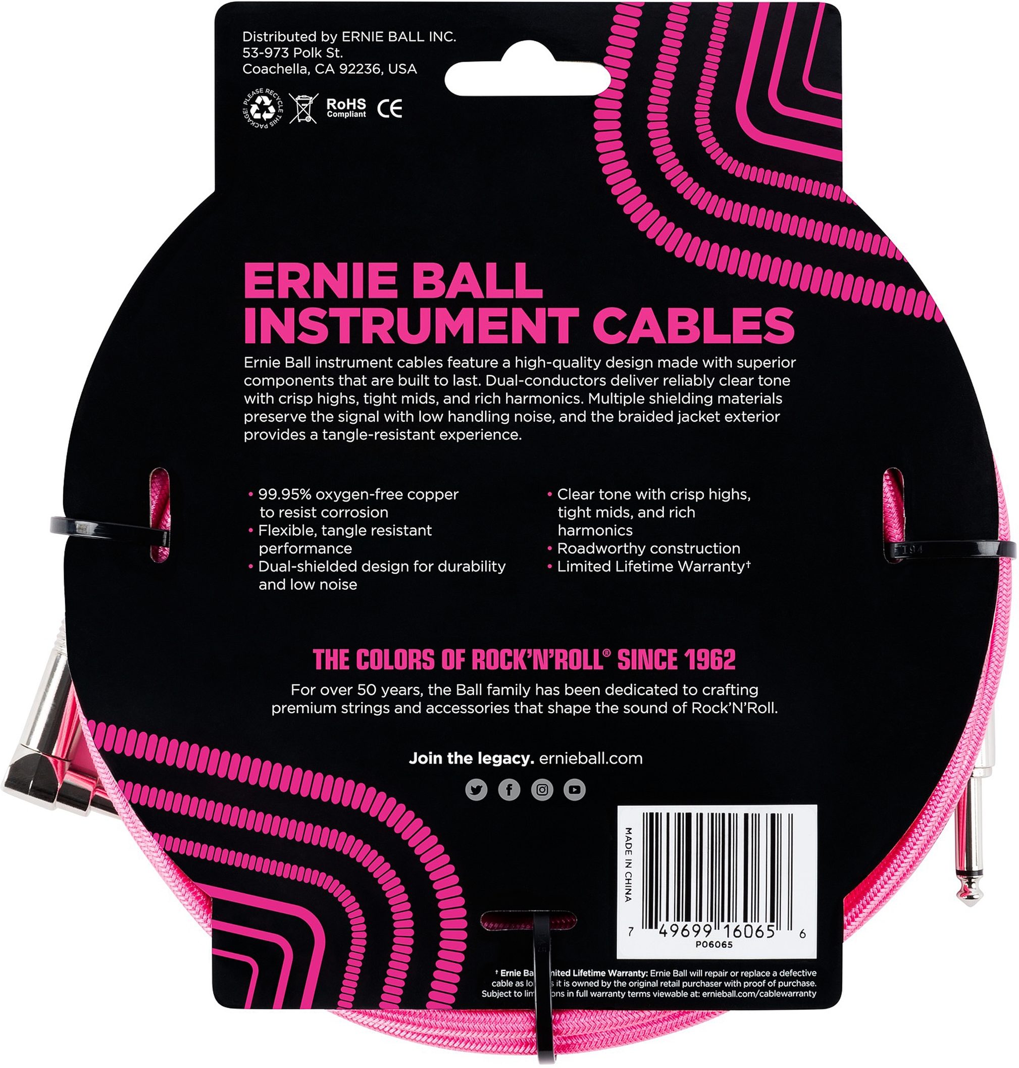 Ernie Ball Braided Guitar Cable, Action Position Back