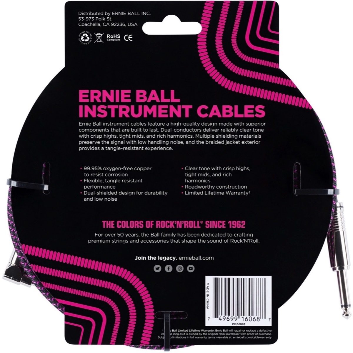 Ernie Ball Braided Guitar Cable, Back