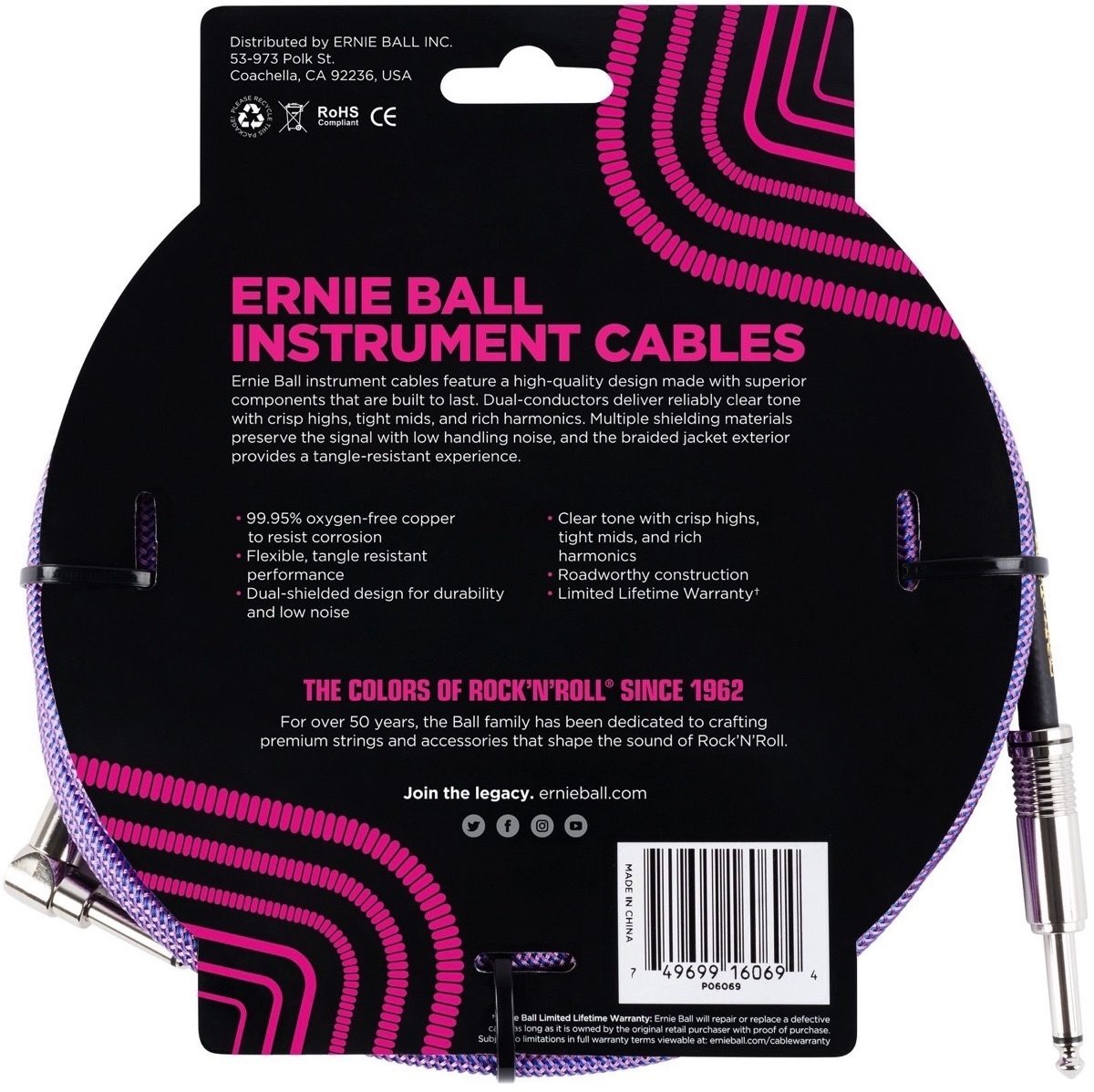 Ernie Ball Braided Guitar Cable, Back