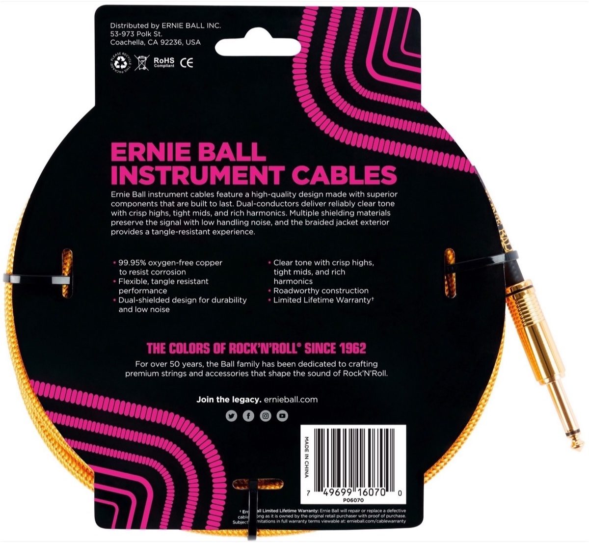 Ernie Ball Braided Guitar Cable, Back