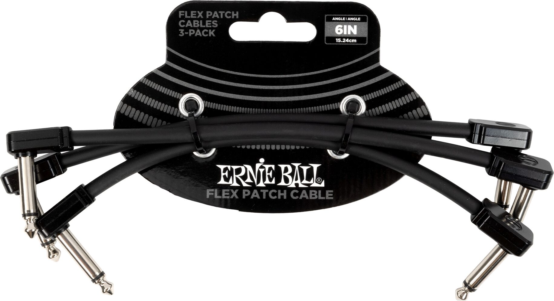 Ernie Ball Flex Patch Cables, Black, 6 inch, 3-Pack, Action Position Back