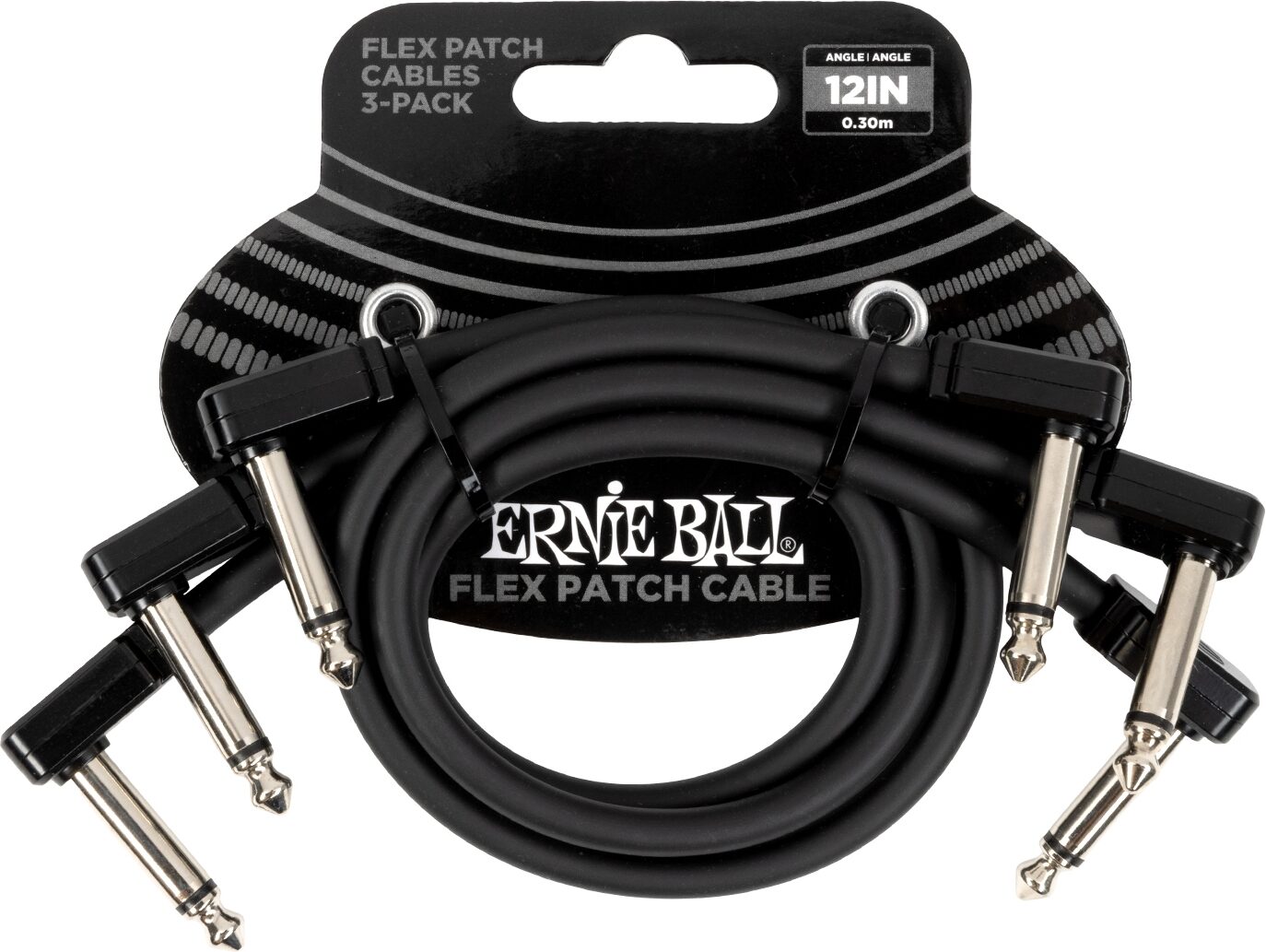 Ernie Ball Flex Patch Cables, Black, 1 foot, 3-Pack, Action Position Back