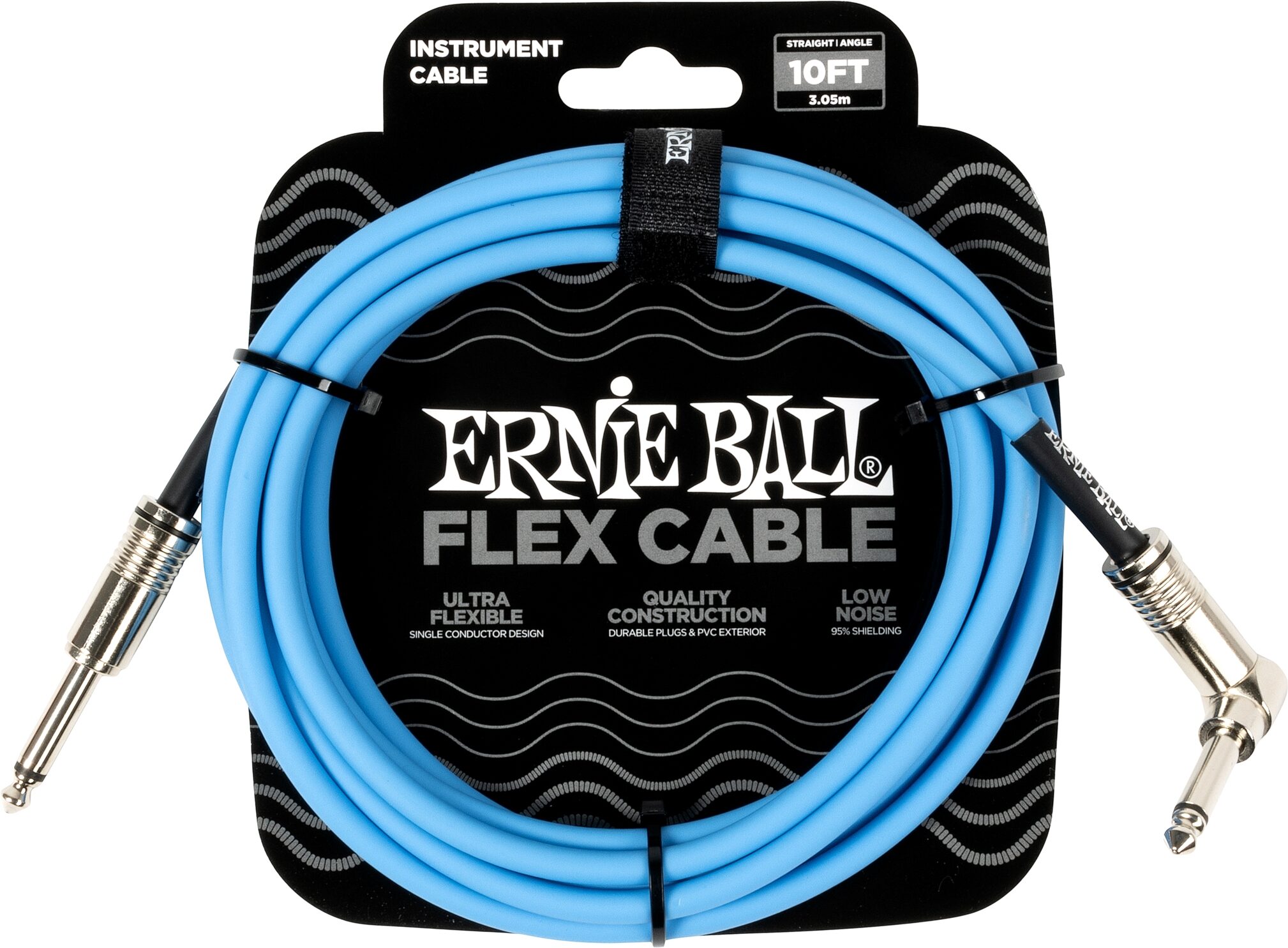 Ernie Ball Flex Instrument Cable, Straight-to-Angle, Blue, 10 foot, Action Position Back